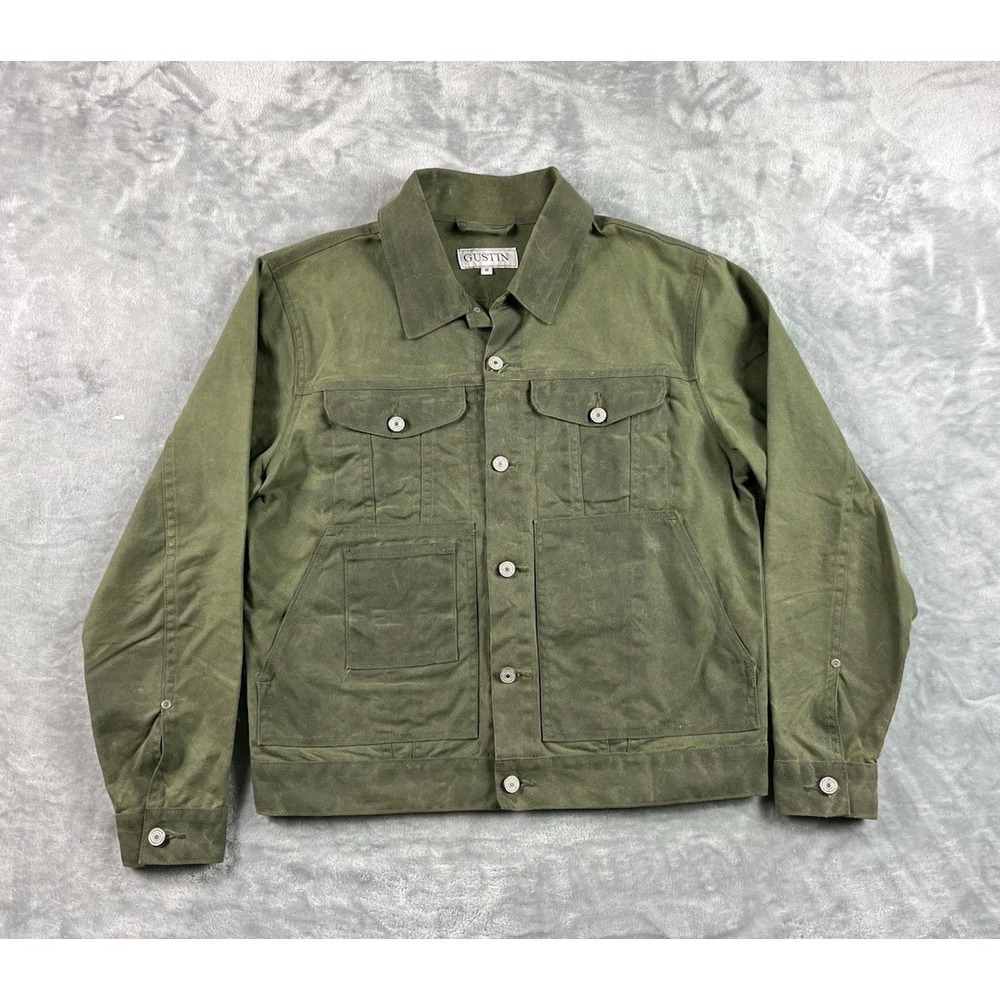 Gustin Jacket Mens Medium Green Waxed Canvas Trucker USA Made Utility Workwear